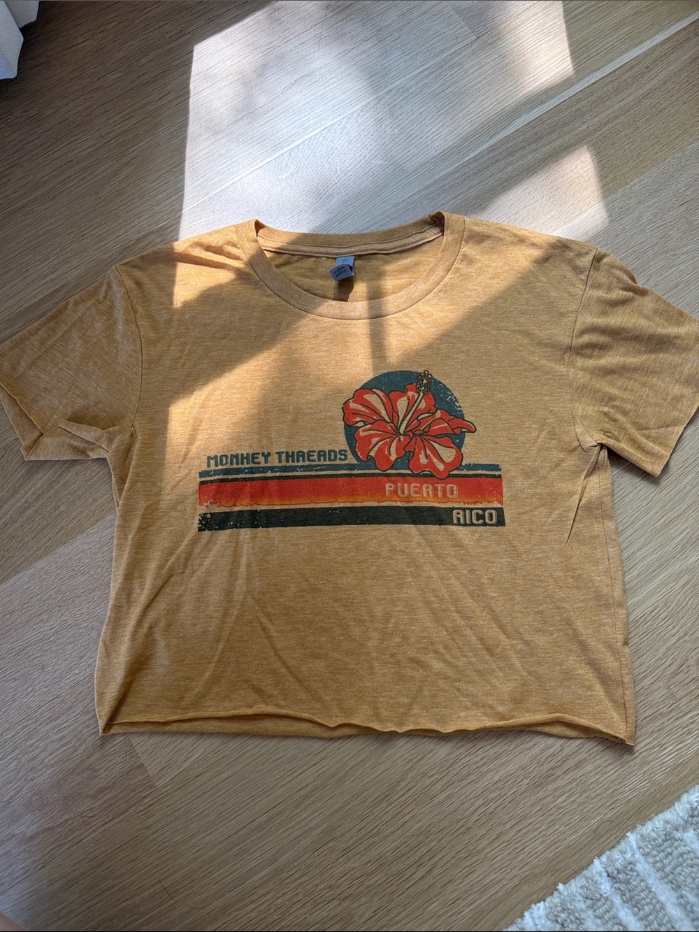 NWOT Puerto Rico Graphic Tee with Hibiscus - Mustard Yellow - Picture 1 of 4